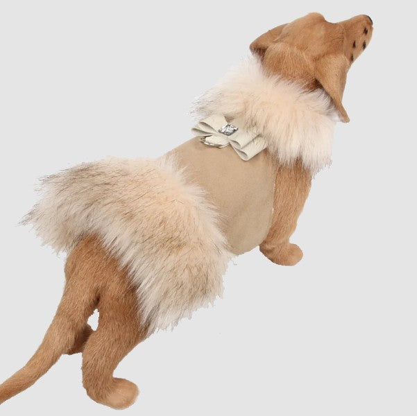 DOE BIG BOW IVORY FOX FUR DOG COAT