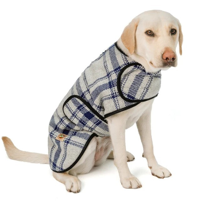 GRAY & BLUE PLAID BLANKET DOG COAT