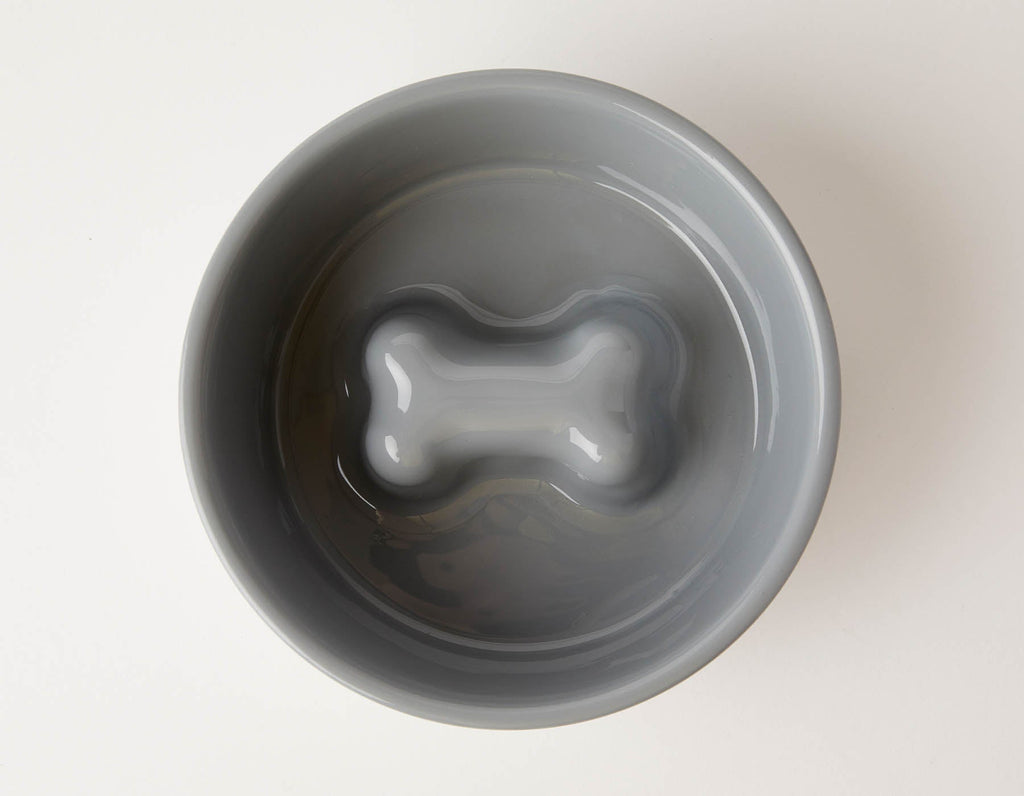 GRAY ANTI SLIP SLOW FEEDER DOG BOWL