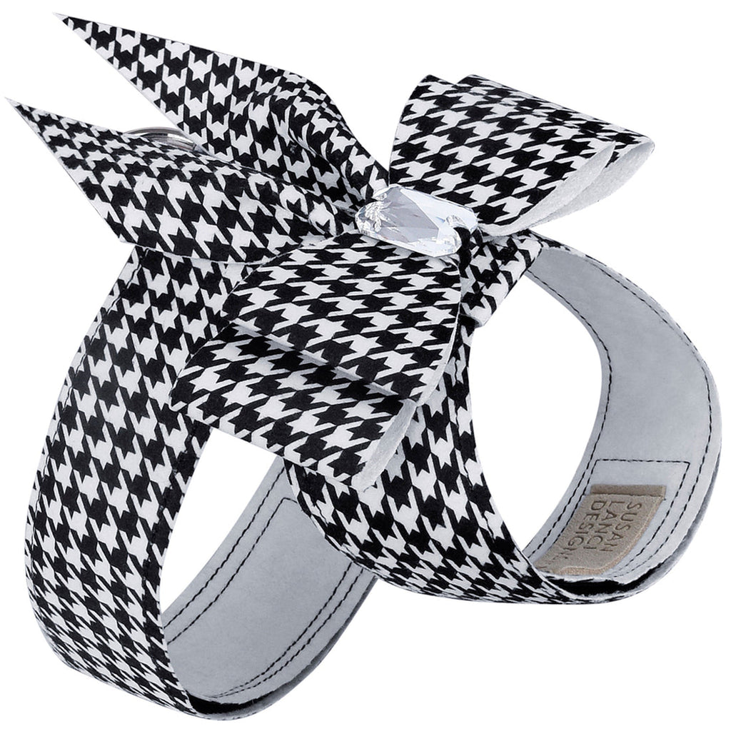 BLACK AND WHITE HOUNDSTOOTH DOUBLE TAIL BOW TINKIE DOG HARNESS