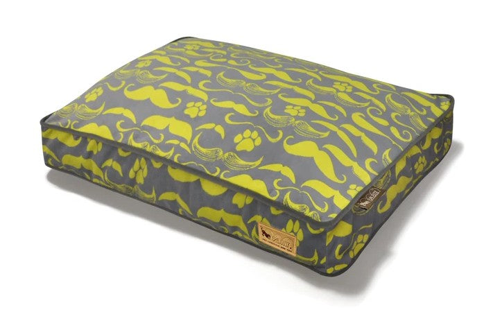 SMALL MIDNIGHT GRAY/LIME MUSTACHE DOG BED