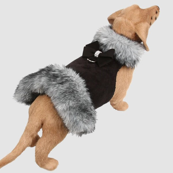 NOUVEAU BOW BLACK TIP SILVER FOX FUR DOG COAT