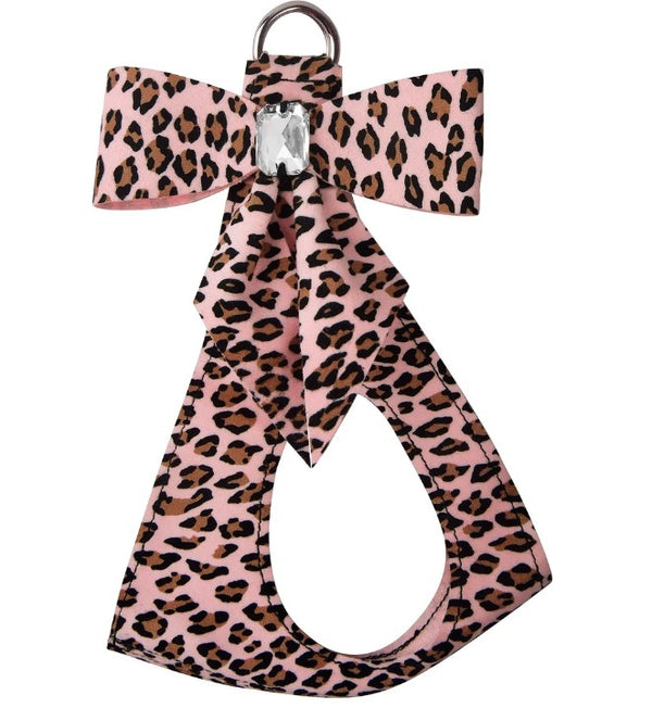 PINK CHEETAH COUTURE TAIL BOW STEP IN DOG HARNESS