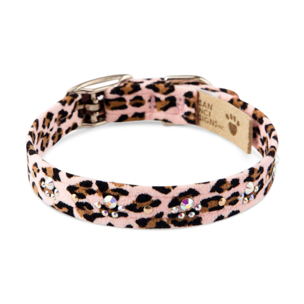 PINK CHEETAH COUTURE CRYSTAL PAWS DOG COLLAR