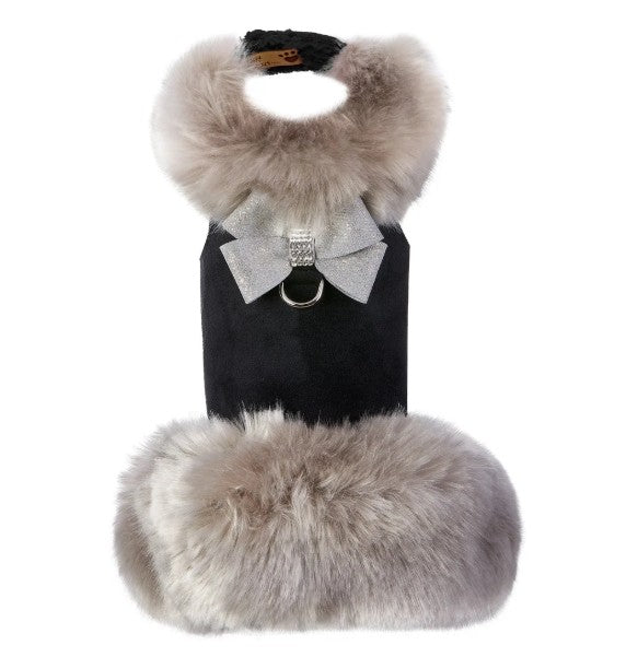 PLATINUM GLITZERATI NOUVEAU BOW SOFT SILVER FOX FUR DOG COAT