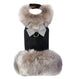 PLATINUM GLITZERATI NOUVEAU BOW SOFT SILVER FOX FUR DOG COAT
