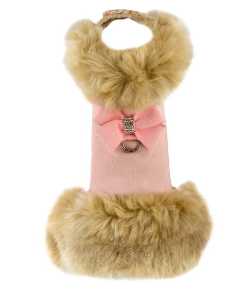 PUPPY PINK NOUVEAU BOW CHAMPAGNE FOX FUR DOG COAT
