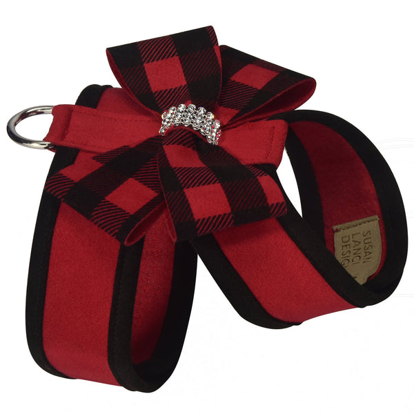 RED GINGHAM NOUVEAU BOW TINKIE DOG HARNESS W/ BLACK TRIM