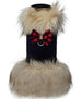 RED GINGHAM NOUVEAU BOW IVORY FOX FUR DOG COAT