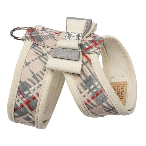 SCOTTY PLAID REALLY BIG BOW TINKIE DOG HARNESS W/ DOE TRIM