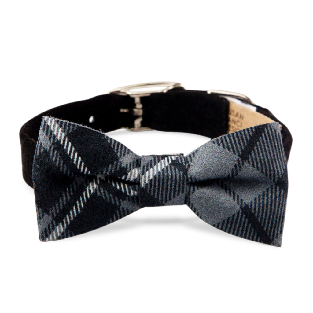 SCOTTY CHARCOAL PLAID BOW TIE DOG COLLAR