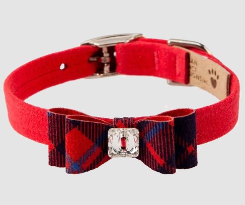 SCOTTY CHESTNUT PLAID BIG BOW DOG COLLAR