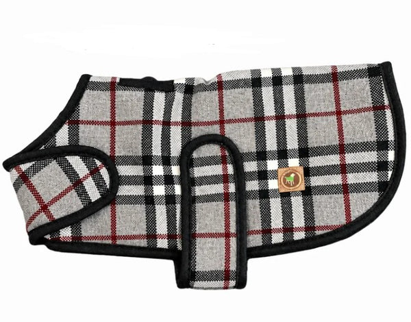 STEEL TARTAN PLAID DOG BLANKET COAT