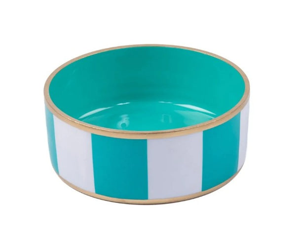 Cabana Stripe White & Turquoise Pet Bowl For Dogs and Cats