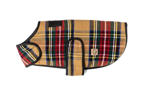TAN TARTAN PLAID DOG BLANKET COAT
