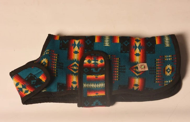 TURQUOISE SOUTHWEST BLANKET DOG COAT
