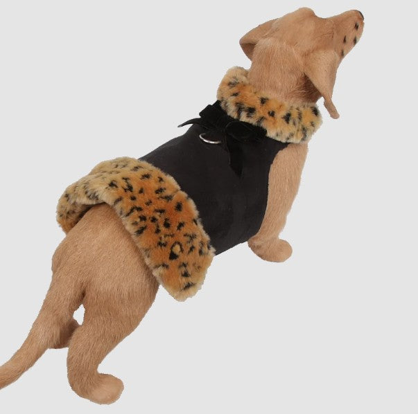 VELVET BOW BROWN LYNX FUR DOG COAT