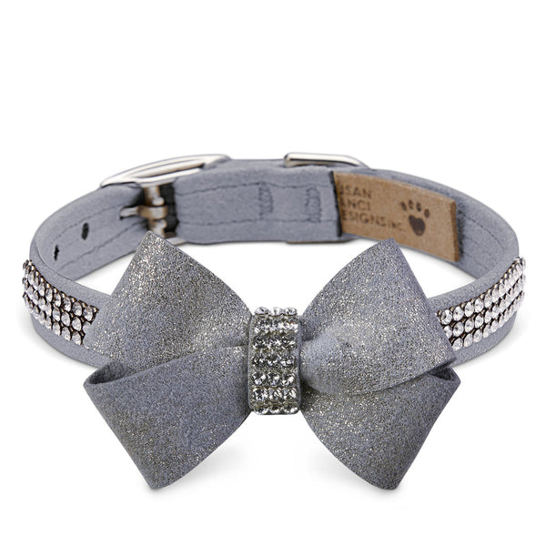 PLATINUM GLITZERATI NOUVEAU BOW DOG COLLAR