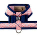 BIG BOW TWO-TONE TINKIE HARNESS- HOUNDSTOOTH PEACHES N CREAM & NAVY BOW/TRIM