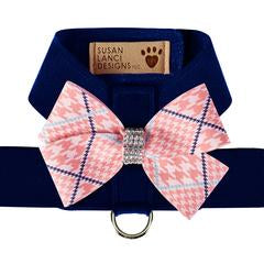 INDIGO TINKIE HARNESS W/PEACHES N' CREAM  HOUNDSTOOTH NOUVEAU BOW