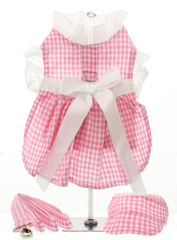 PINK GINGHAM DOG HARNESS DRESS, LEASH & HAT, DRESS - Bones Bizzness