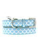 SILVER & BLUE GLITTER LEATHER POLKA DOT DOG COLLAR & LEASH SET, Collars - Bones Bizzness