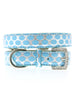 SILVER & BLUE GLITTER LEATHER POLKA DOT DOG COLLAR & LEASH SET, Collars - Bones Bizzness