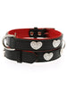 RED/BLACK DIAMANTE LEATHER & HEART DOG COLLAR & LEASH SET