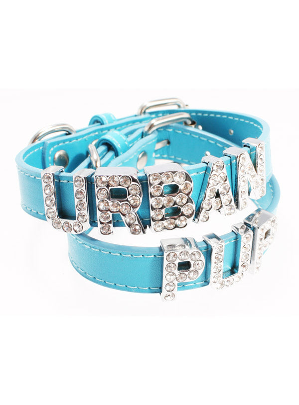 BLUE LEATHER PERSONALIZED DOG COLLAR, Collars - Bones Bizzness