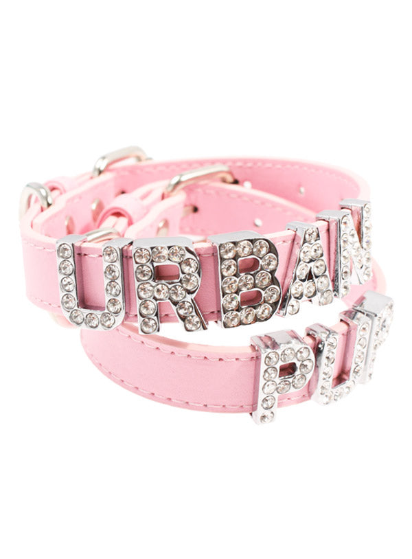 PINK LEATHER PERSONALIZED DOG COLLAR, Collars - Bones Bizzness