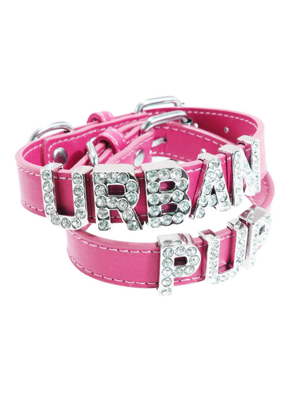 FUSCHIA LEATHER PERSONALIZED DOG COLLAR, Collars - Bones Bizzness