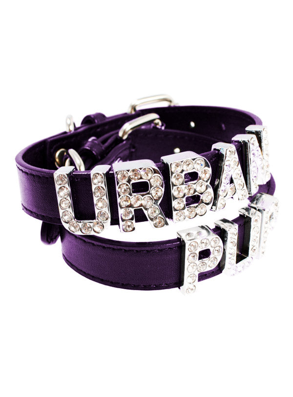 PURPLE LEATHER PERSONALIZED DOG COLLAR