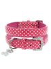 HOT PINK DIAMANTE LEATHER & HEART DOG COLLAR & LEASH SET, Collars - Bones Bizzness