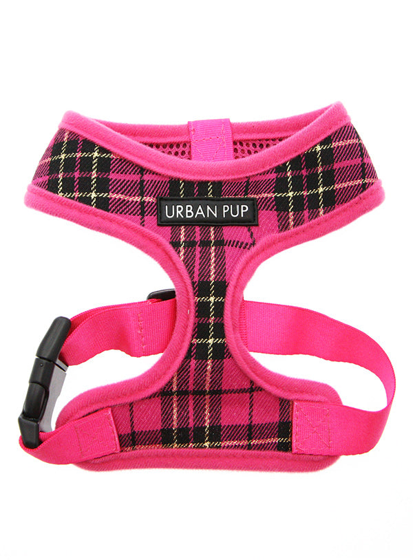 FUSCHIA PINK TARTAN DOG HARNESS, Harness - Bones Bizzness