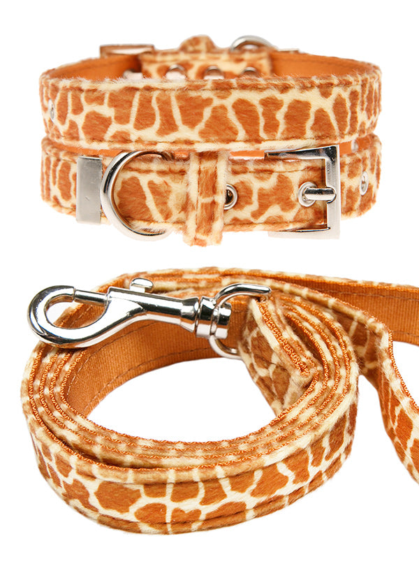 GIRAFFE PRINT FABRIC DOG COLLAR & LEASH SET, Collars - Bones Bizzness