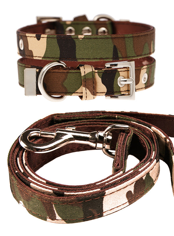 CAMAFLAUGE FABRIC DOG COLLAR & LEASH SET, Collars - Bones Bizzness