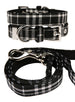 BLACK & WHITE TARTAN FABRIC DOG COLLAR & LEASH SET, Collars - Bones Bizzness