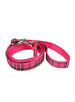 FUSCHIA PINK TARTAN FABRIC DOG COLLAR & LEASH SET, Collars - Bones Bizzness