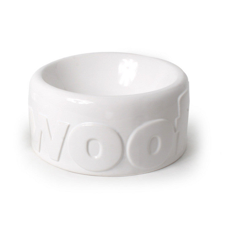 WHITE WOOF DOG BOWLS & TREAT JARS, Bowls - Bones Bizzness