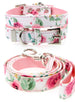 PINK FLORAL CASCADE FABRIC DOG COLLAR & LEASH SET, Collars - Bones Bizzness