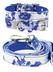 BLUE FLORAL BOUQUET FABRIC DOG COLLAR & LEASH SET, Collars - Bones Bizzness