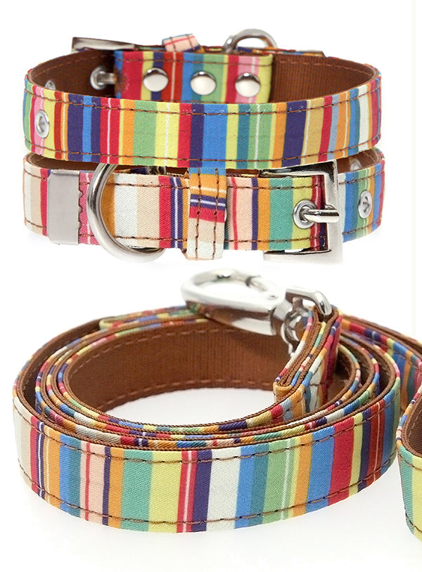 HENLEY STRIPED FABRIC DOG COLLAR & LEASH SET, Collars - Bones Bizzness