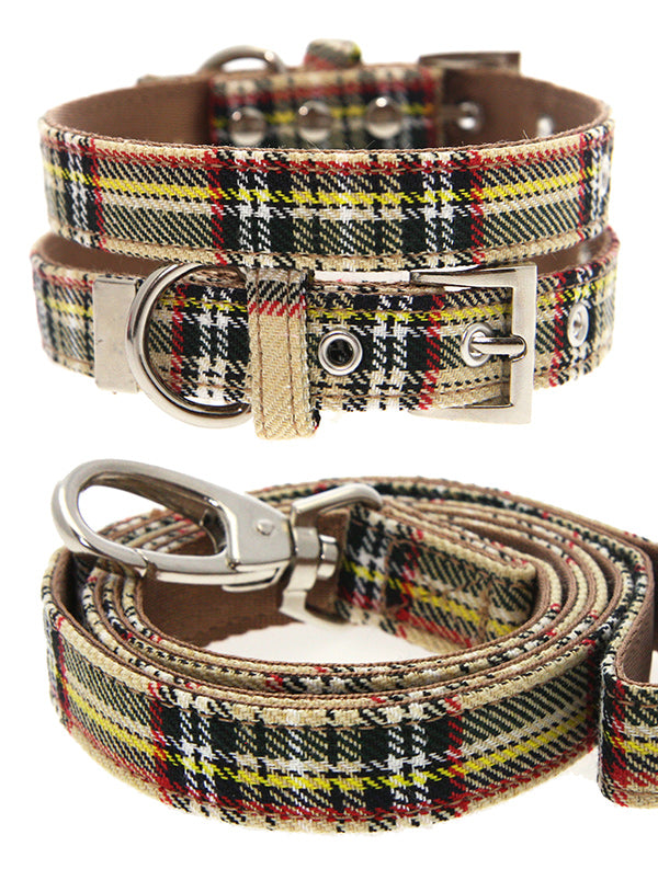 BROWN TARTAN DOG COLLAR & LEASH SET, Collars - Bones Bizzness