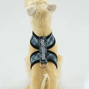 SCOTTY TWO-TONE TINKIE HARNESS IN GREY PLAID & CRYSTAL TRIM ROCK