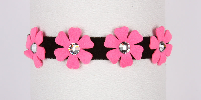PRETTY PETUNIA CRYSTAL DOG COLLAR 1/2" - BLACK W/PERFECT PINK, Collars - Bones Bizzness