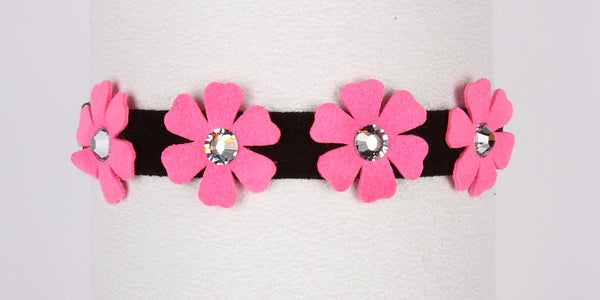 PRETTY PETUNIA CRYSTAL DOG COLLAR 1/2" - BLACK W/PERFECT PINK, Collars - Bones Bizzness