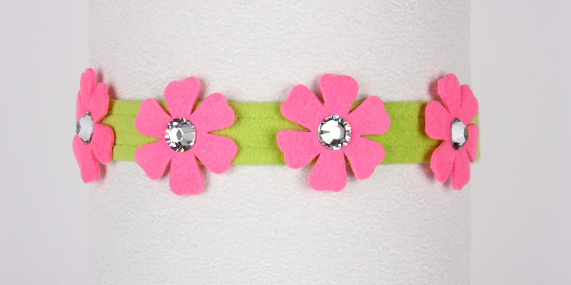 PRETTY PETUNIA CRYSTAL DOG COLLAR 1/2" - KIWI W/PERFECT PINK, Collars - Bones Bizzness