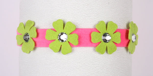 PRETTY PETUNIA CRYSTAL DOG COLLAR 1/2" - PERFECT PINK W/KIWI, Collars - Bones Bizzness