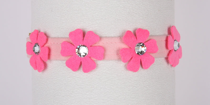 PRETTY PETUNIA CRYSTAL DOG COLLAR 1/2" - PUPPY PINK W/PERFECT PINK, Collars - Bones Bizzness