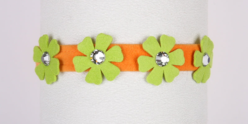PRETTY PETUNIA CRYSTAL DOG COLLAR 1/2" - TANGERINE W/KIWI, Collars - Bones Bizzness